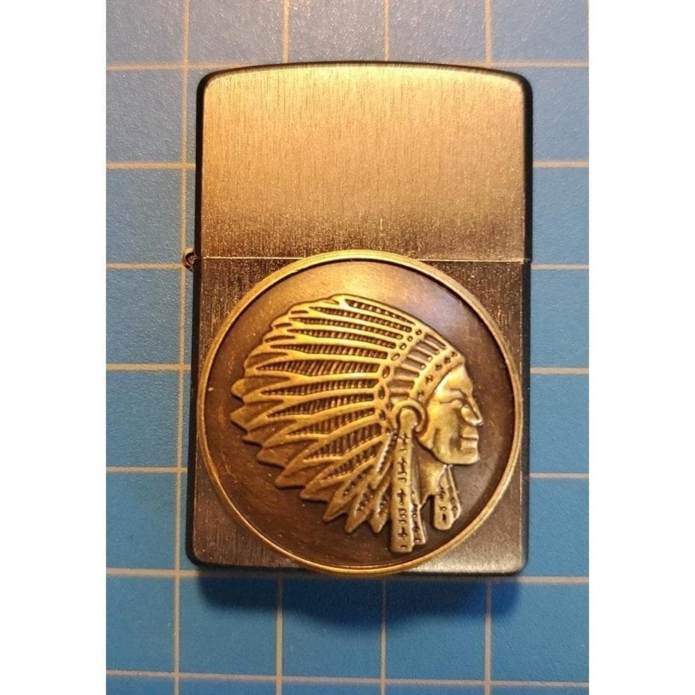 Zippo Lighter With NativeIndian Chef Medallion Black & Silver